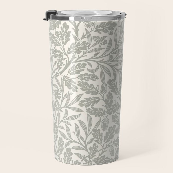 William Morris Pure Acorn Soft Pebble Grey & White Travel Mug Gallery Image 3