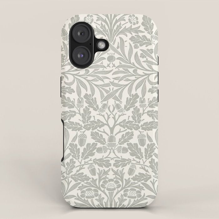 William Morris Pure Acorn Soft Pebble Grey & White iPhone Case Gallery Image 1