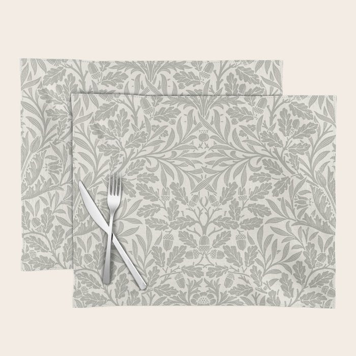 William Morris Pure Acorn Soft Pebble Grey & White Placemat Gallery Image 1