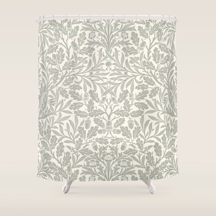 William Morris Pure Acorn Soft Pebble Grey & White Shower Curtain Gallery Image 1