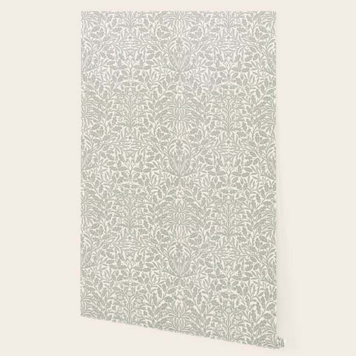 William Morris Pure Acorn Soft Pebble Grey & White Wallpaper Gallery Image 2