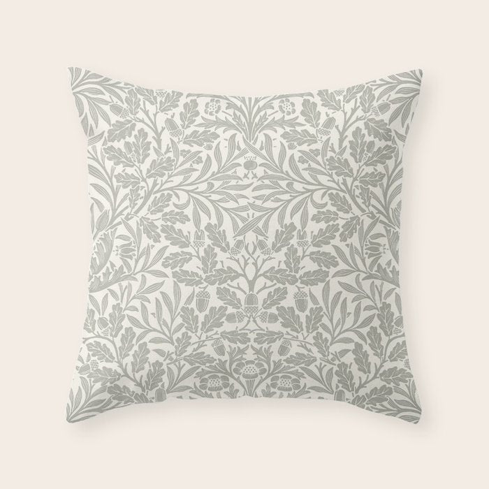 William Morris Pure Acorn Soft Pebble Grey & White Throw Pillow Gallery Image 6