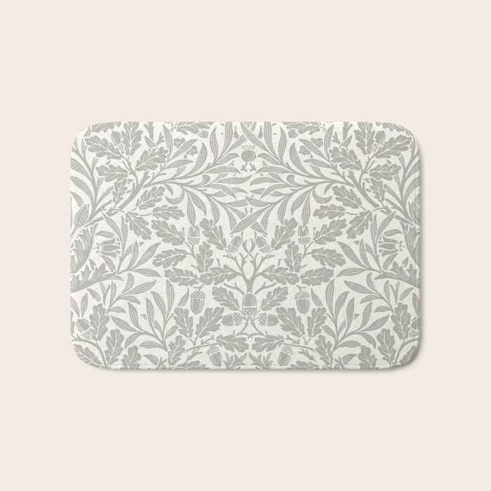 William Morris Pure Acorn Soft Pebble Grey & White Bath Mat Gallery Image 1