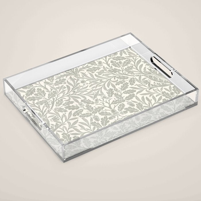 William Morris Pure Acorn Soft Pebble Grey & White Acrylic Tray Gallery Image 1
