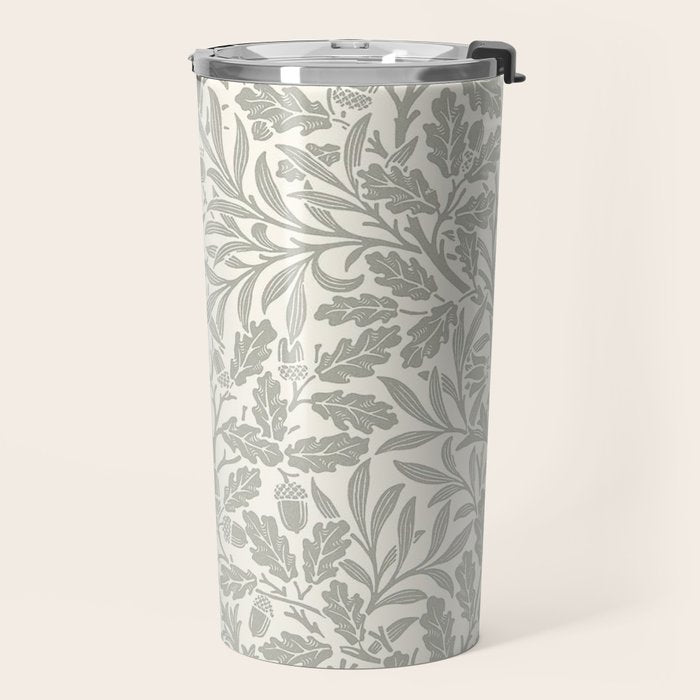 William Morris Pure Acorn Soft Pebble Grey & White Travel Mug Gallery Image 2