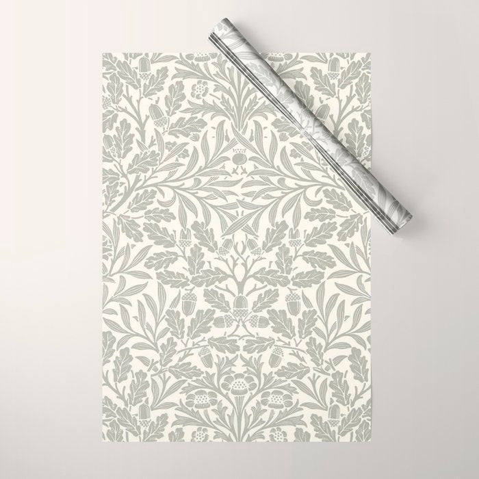 William Morris Pure Acorn Soft Pebble Grey & White Wrapping Paper Gallery Image 1