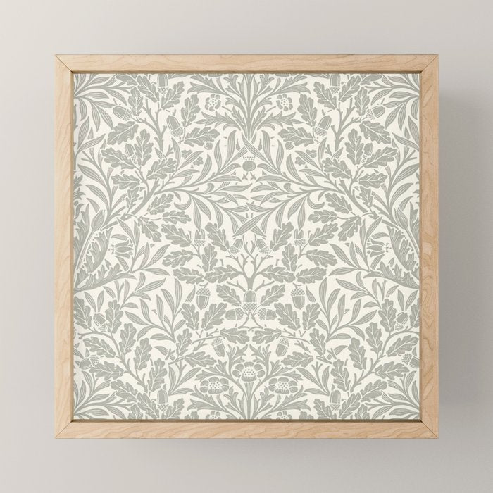 William Morris Pure Acorn Soft Pebble Grey & White Mini Art Print Gallery Image 1