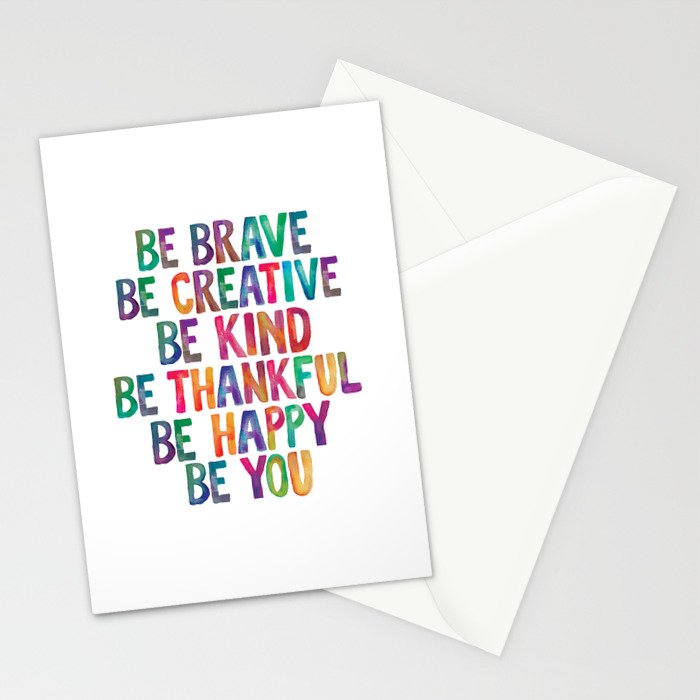 BE BRAVE BE CREATIVE BE KIND BE THANKFUL BE HAPPY BE YOU rainbow watercolor Stationery Card Gallery Image 2