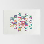 BE BRAVE BE CREATIVE BE KIND BE THANKFUL BE HAPPY BE YOU rainbow watercolor Rug Gallery Image 2
