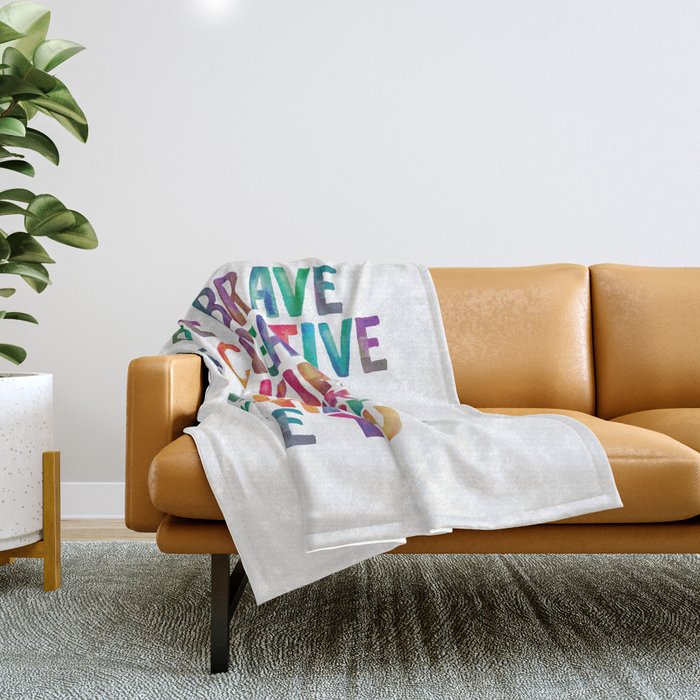 BE BRAVE BE CREATIVE BE KIND BE THANKFUL BE HAPPY BE YOU rainbow watercolor Throw Blanket Gallery Image 1