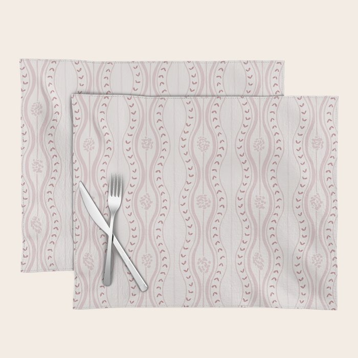 Wavy lines and tiny blooms - dusty pink and beige cream tones pattern Placemat Gallery Image 1