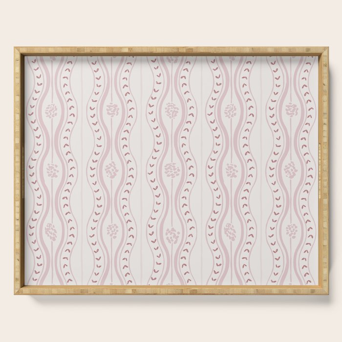 Wavy lines and tiny blooms - dusty pink and beige cream tones pattern Serving Tray Gallery Image 1
