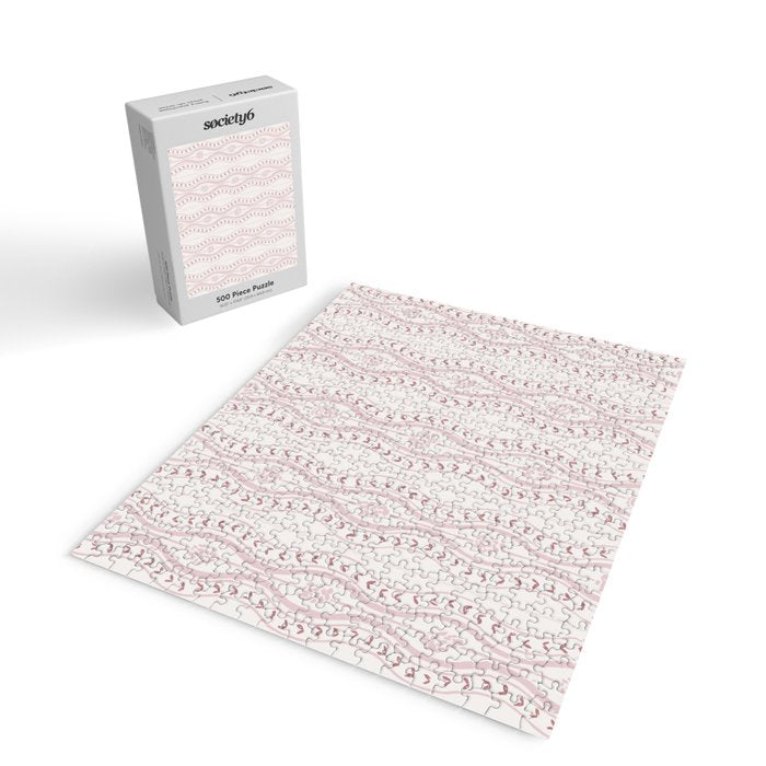 Wavy lines and tiny blooms - dusty pink and beige cream tones pattern Jigsaw Puzzle Gallery Image 2