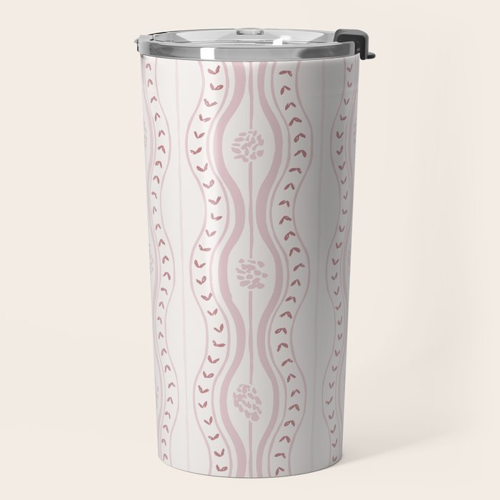 Wavy lines and tiny blooms - dusty pink and beige cream tones pattern Travel Mug Gallery Image 2