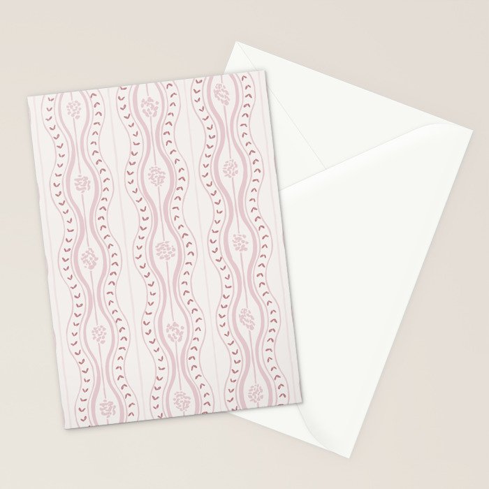 Wavy lines and tiny blooms - dusty pink and beige cream tones pattern Stationery Card Gallery Image 2