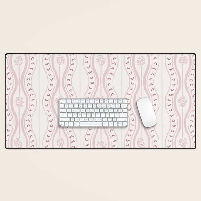 Wavy lines and tiny blooms - dusty pink and beige cream tones pattern Desk Mat Gallery Image 1