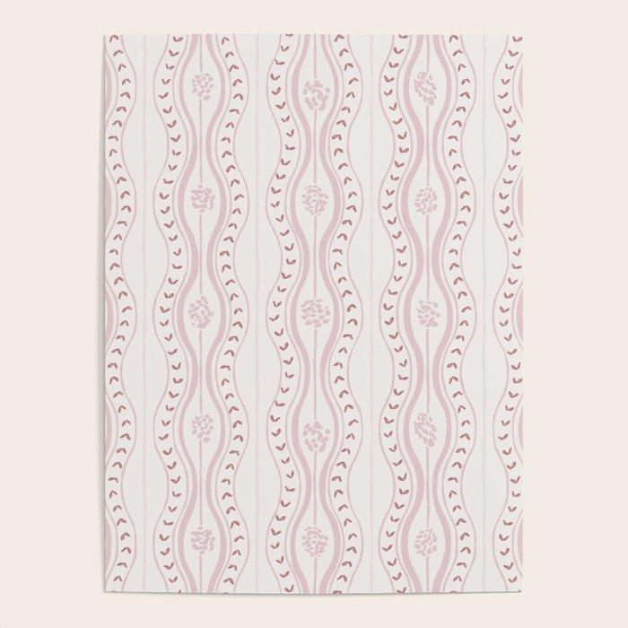 Wavy lines and tiny blooms - dusty pink and beige cream tones pattern Poster Gallery Image 1
