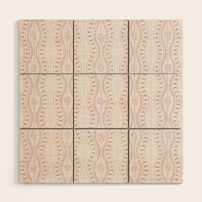 Wavy lines and tiny blooms - dusty pink and beige cream tones pattern Wood Wall Art Gallery Image 1