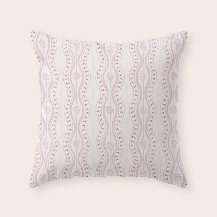 Wavy lines and tiny blooms - dusty pink and beige cream tones pattern Throw Pillow Gallery Image 1
