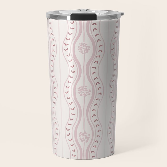 Wavy lines and tiny blooms - dusty pink and beige cream tones pattern Travel Mug Gallery Image 1