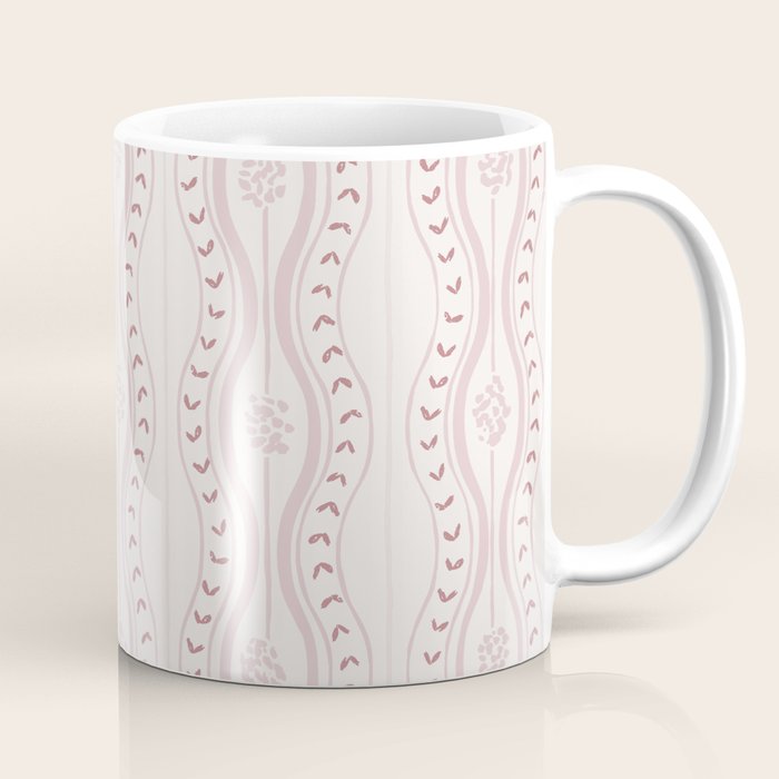 Wavy lines and tiny blooms - dusty pink and beige cream tones pattern Coffee Mug Gallery Image 1