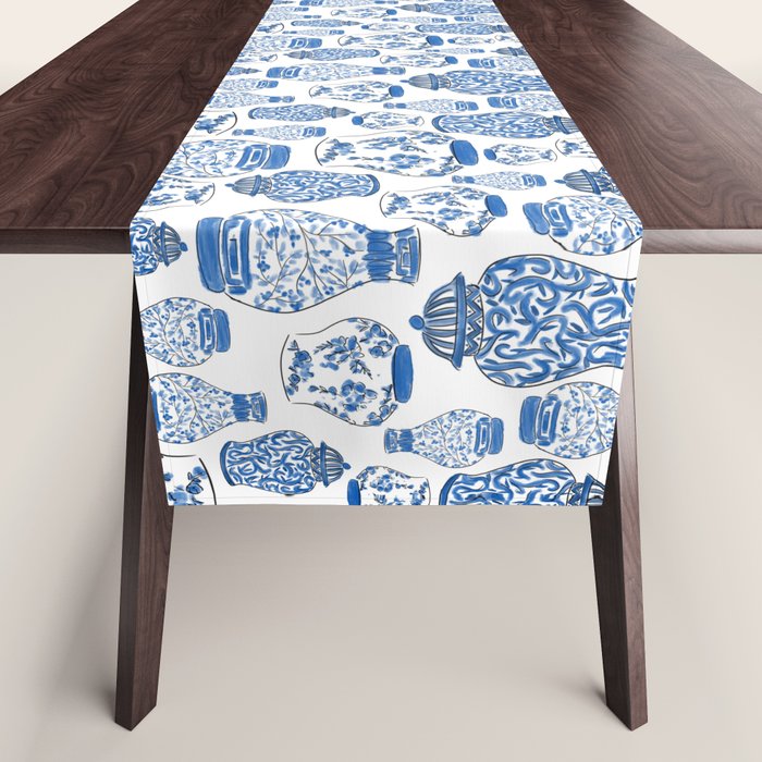 Chinoiserie Blue and White Jars Table Runner Gallery Image 1