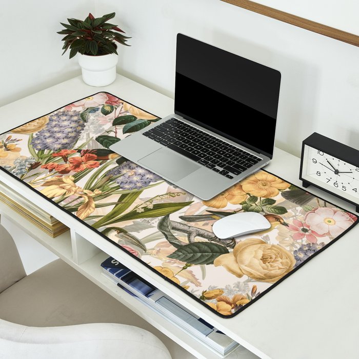 Vintage Tropical Flower And Bird Garden Desk Mat Gallery Image 2