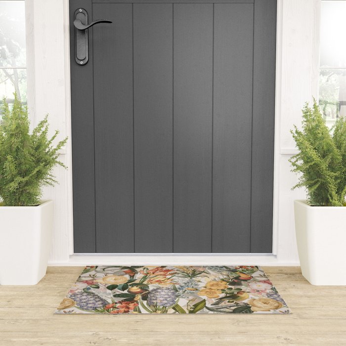 Vintage Tropical Flower And Bird Garden Welcome Mat Gallery Image 3