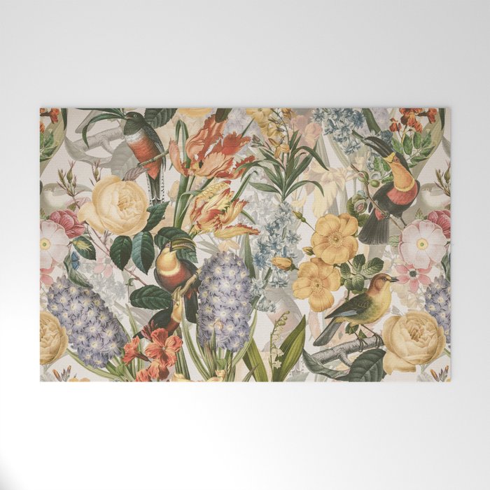 Vintage Tropical Flower And Bird Garden Welcome Mat Gallery Image 1