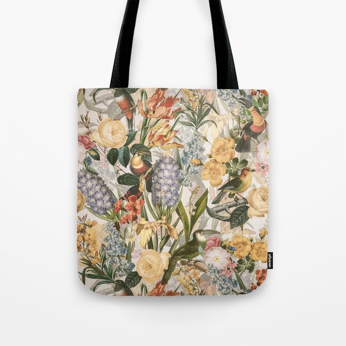 Vintage Tropical Flower And Bird Garden Tote Bag Gallery Image 1