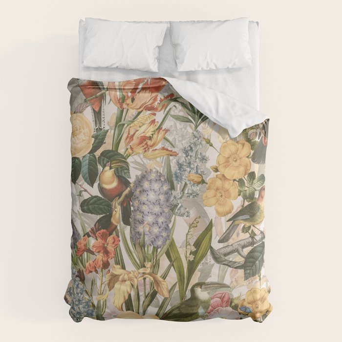 Vintage Tropical Flower And Bird Garden Duvet Cover Gallery Image 1