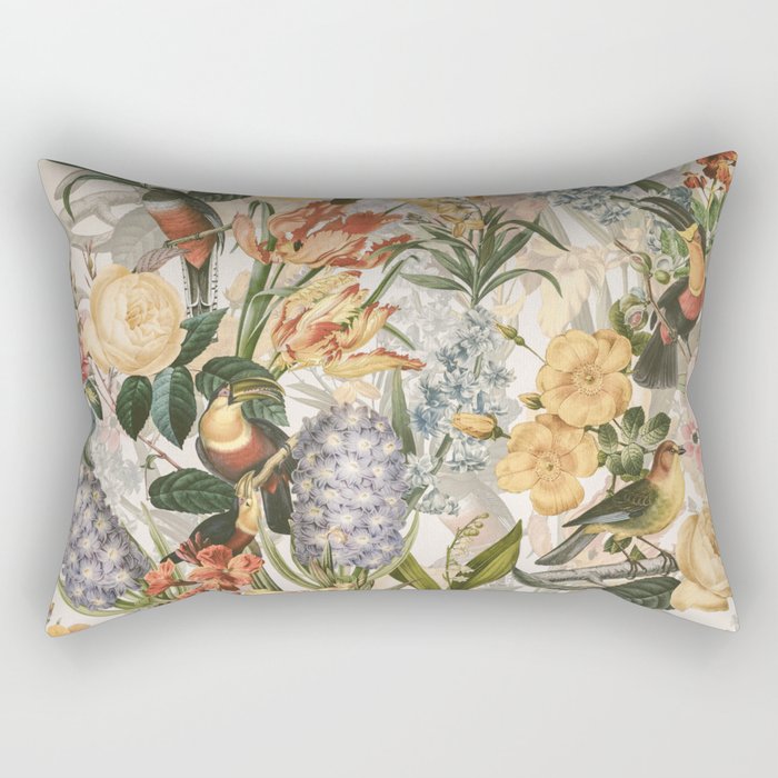 Vintage Tropical Flower And Bird Garden Rectangular Pillow Gallery Image 1