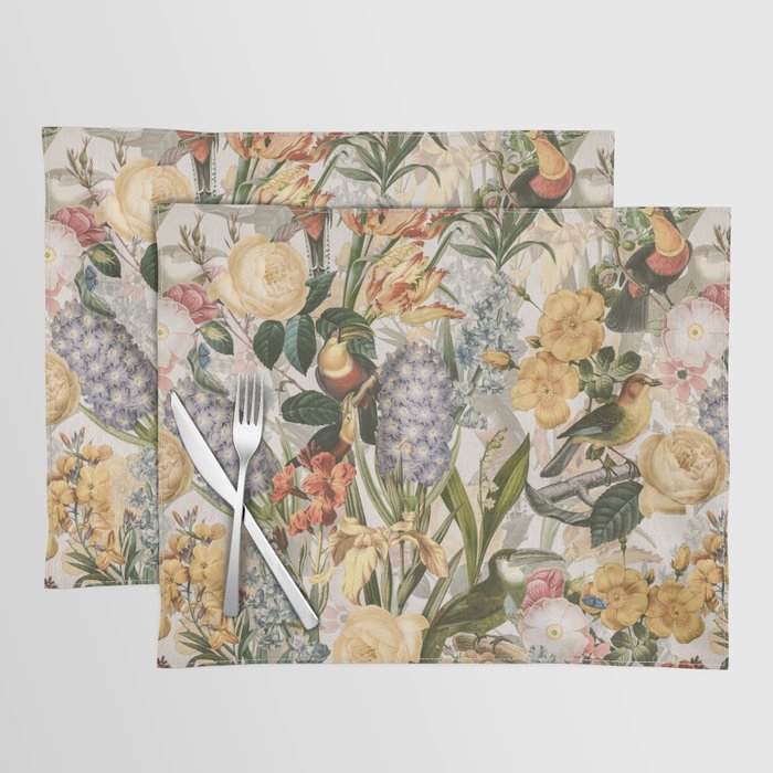 Vintage Tropical Flower And Bird Garden Placemat Gallery Image 1
