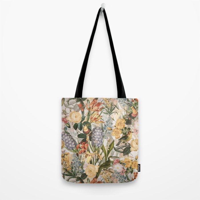 Vintage Tropical Flower And Bird Garden Tote Bag Gallery Image 2