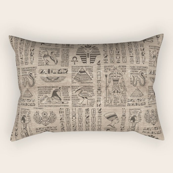 Egyptian hieroglyphs and symbols on wood Rectangular Pillow Gallery Image 2