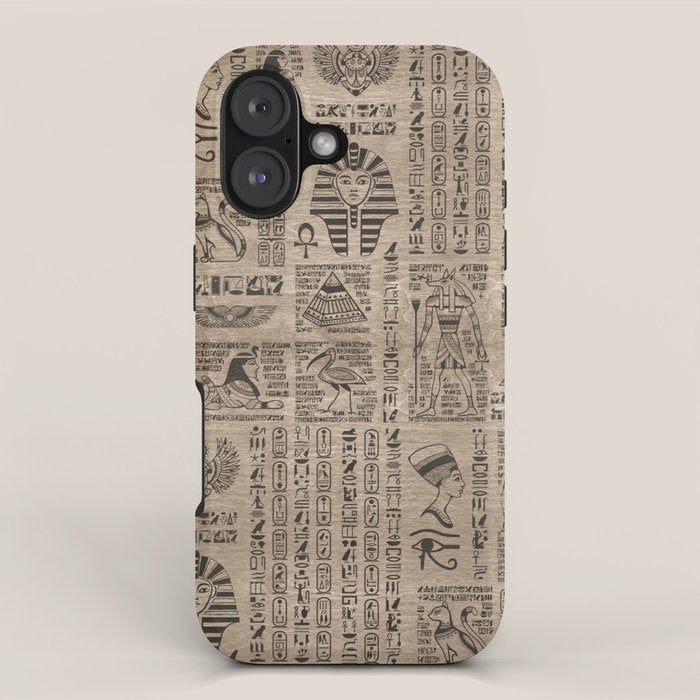 Egyptian hieroglyphs and symbols on wood iPhone Case Gallery Image 1