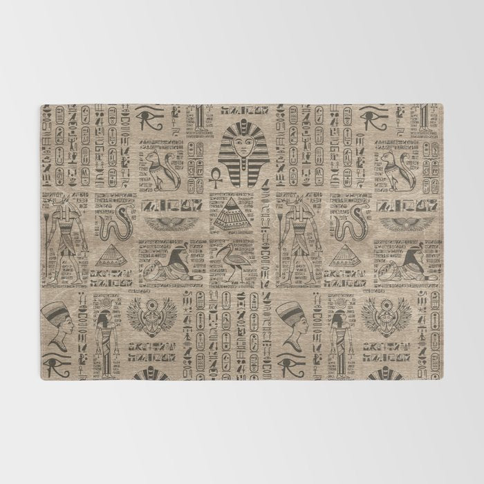Egyptian hieroglyphs and symbols on wood Rug Gallery Image 2