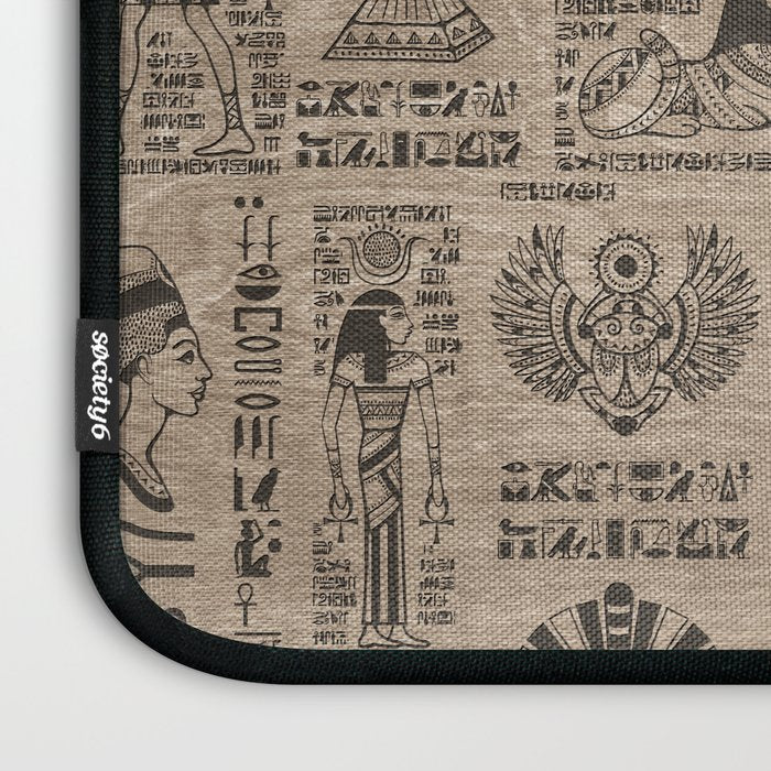Egyptian hieroglyphs and symbols on wood Laptop Sleeve Gallery Image 3