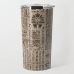 Egyptian hieroglyphs and symbols on wood Travel Mug Gallery Image 1