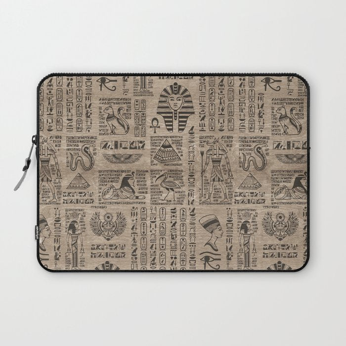Egyptian hieroglyphs and symbols on wood Laptop Sleeve Gallery Image 1