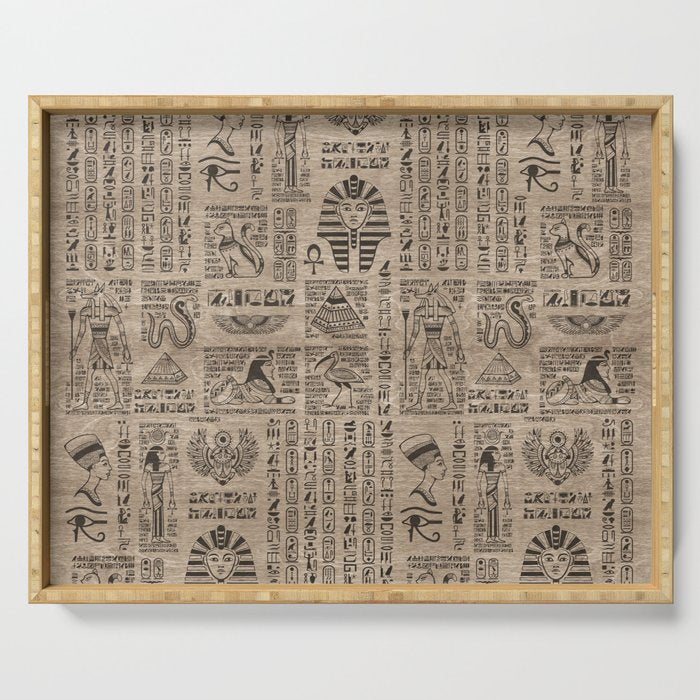Egyptian hieroglyphs and symbols on wood Serving Tray Gallery Image 1