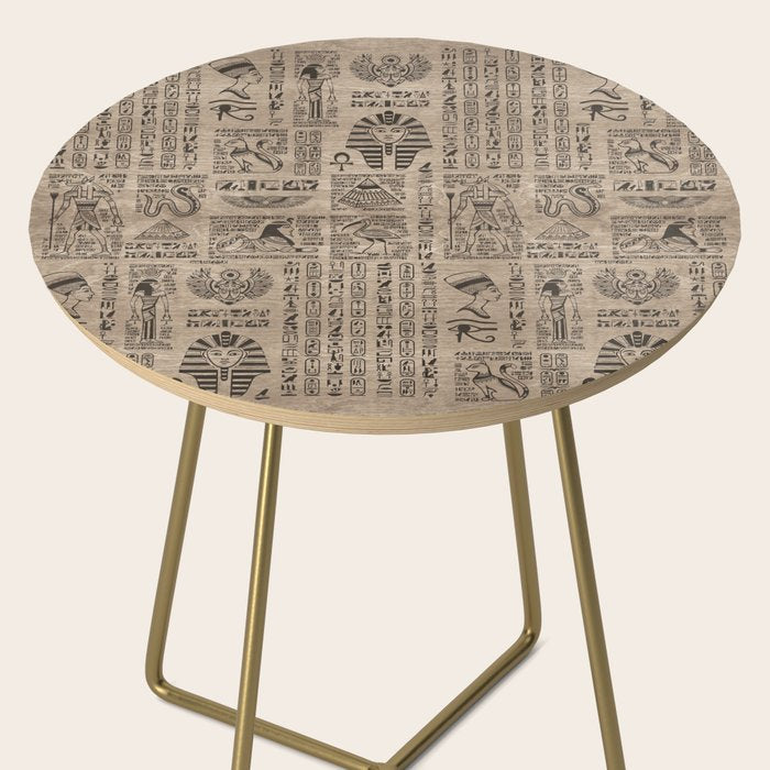 Egyptian hieroglyphs and symbols on wood Side Table Gallery Image 2