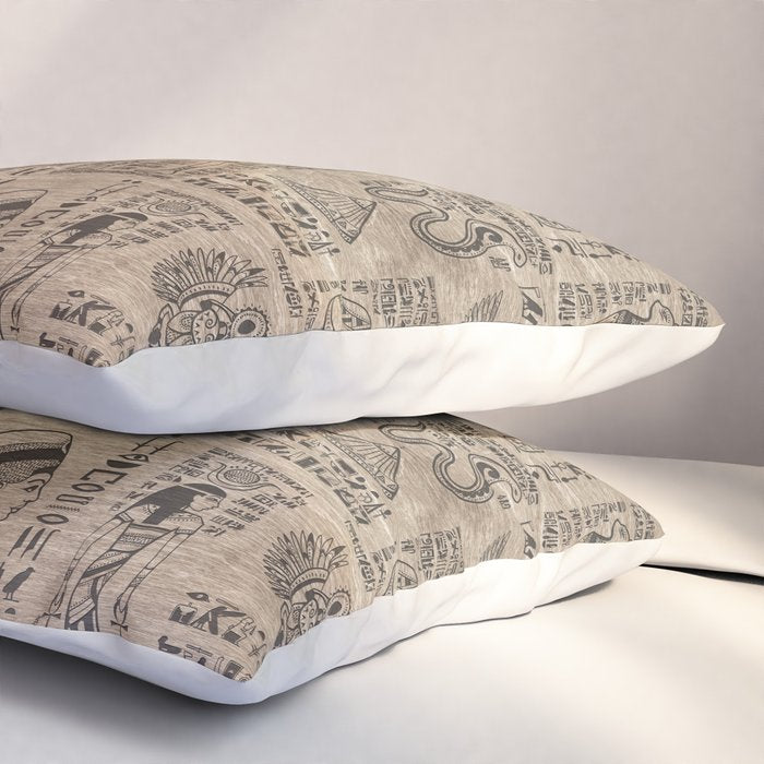 Egyptian hieroglyphs and symbols on wood Pillow Sham Gallery Image 3