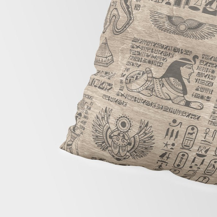 Egyptian hieroglyphs and symbols on wood Pillow Sham Gallery Image 4