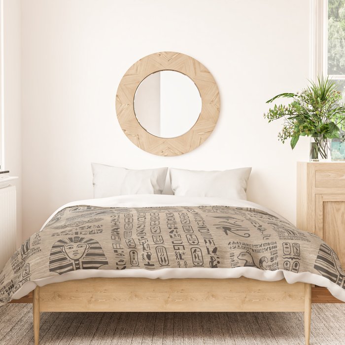 Egyptian hieroglyphs and symbols on wood Duvet Cover Gallery Image 3