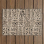 Egyptian hieroglyphs and symbols on wood Outdoor Rug Gallery Image 1