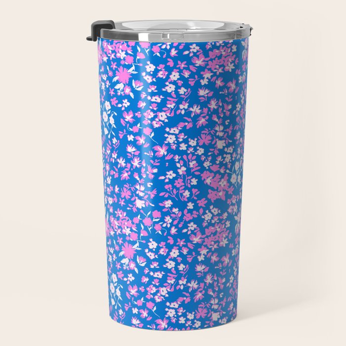 Pink and blue pop art ditsy Travel Mug Gallery Image 3