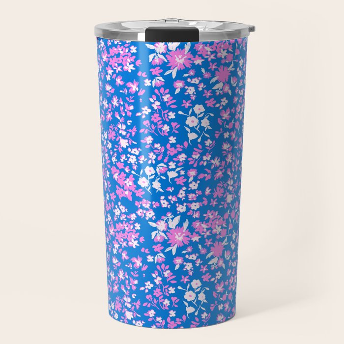 Pink and blue pop art ditsy Travel Mug Gallery Image 1