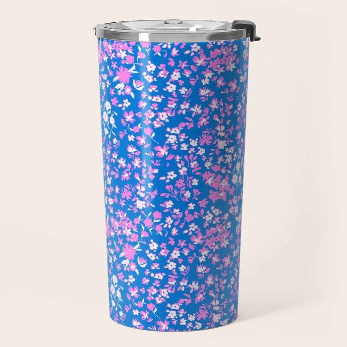 Pink and blue pop art ditsy Travel Mug Gallery Image 2
