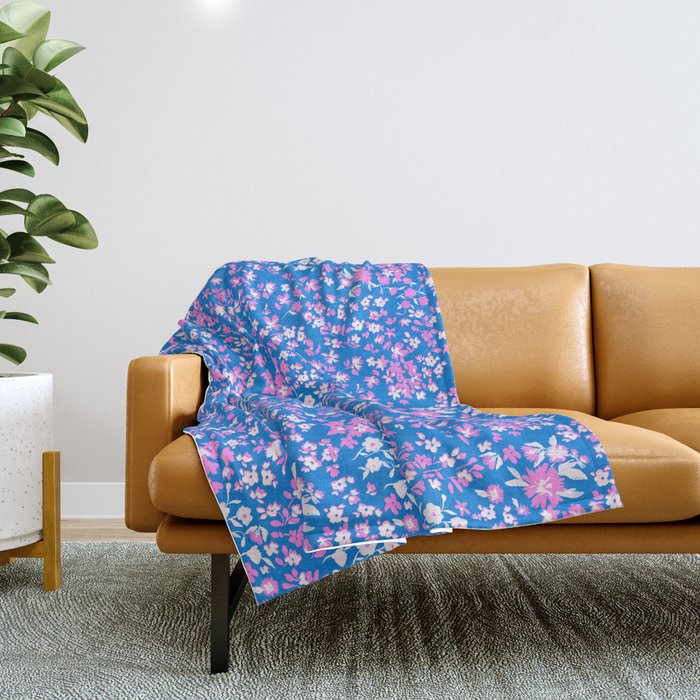Pink and blue pop art ditsy Throw Blanket Gallery Image 1